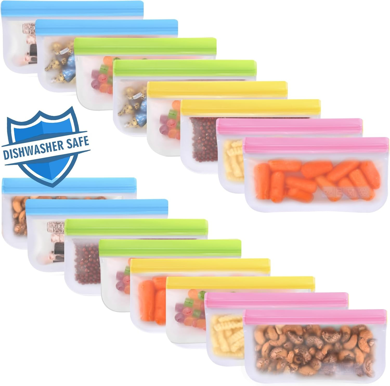 Lerine 16 Pack Reusable Snack Bags Dishwasher Safe, BPA Free Food Storage Bags, Extra Thick Leakp... | Amazon (US)