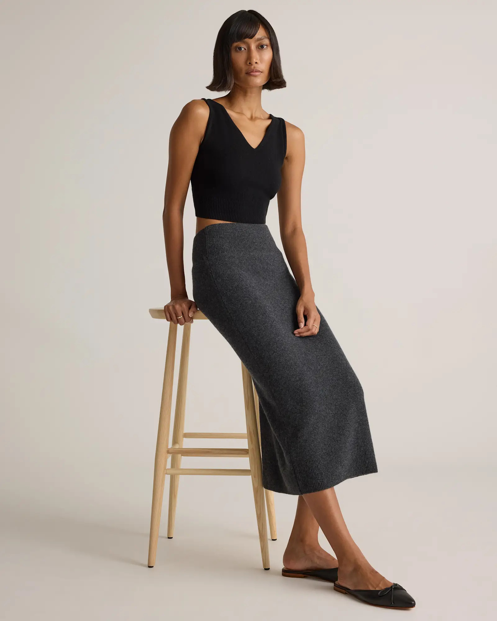 Mongolian Cashmere Fitted Midi Skirt | Quince