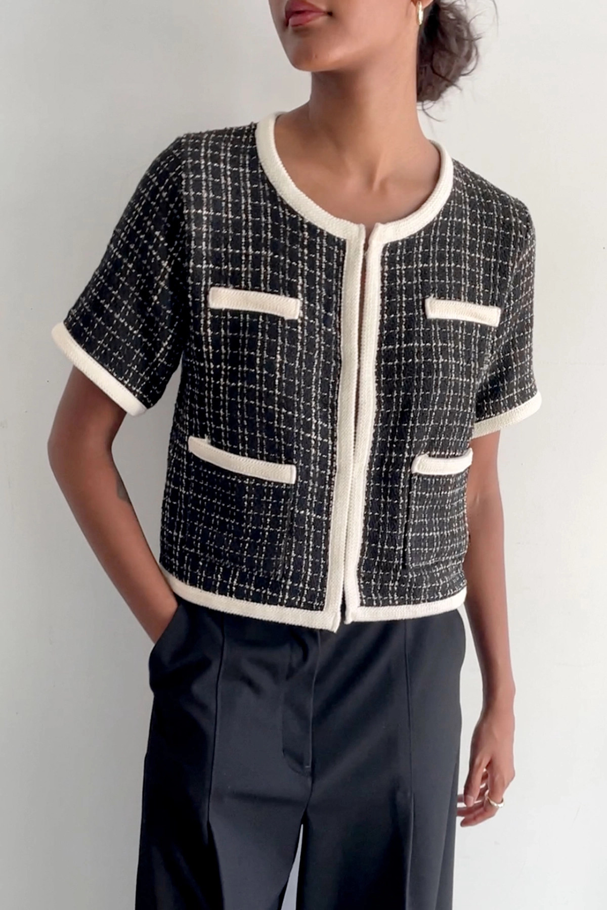 TWEED TOP WITH CONTRAST TRIM | OAK + FORT