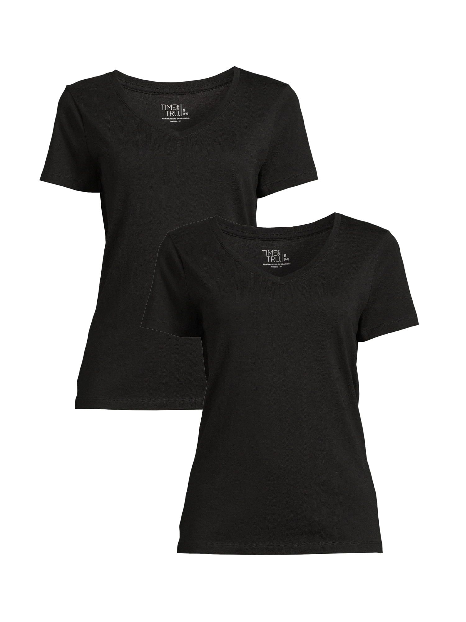 Time and Tru Women's Short Sleeve V-Neck Tee, 2-Pack | Walmart (US)