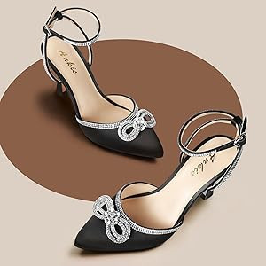 Ankis Women's Rhinestone Bow Heels Closed Toe Pumps Strappy Heels for Women | Amazon (US)