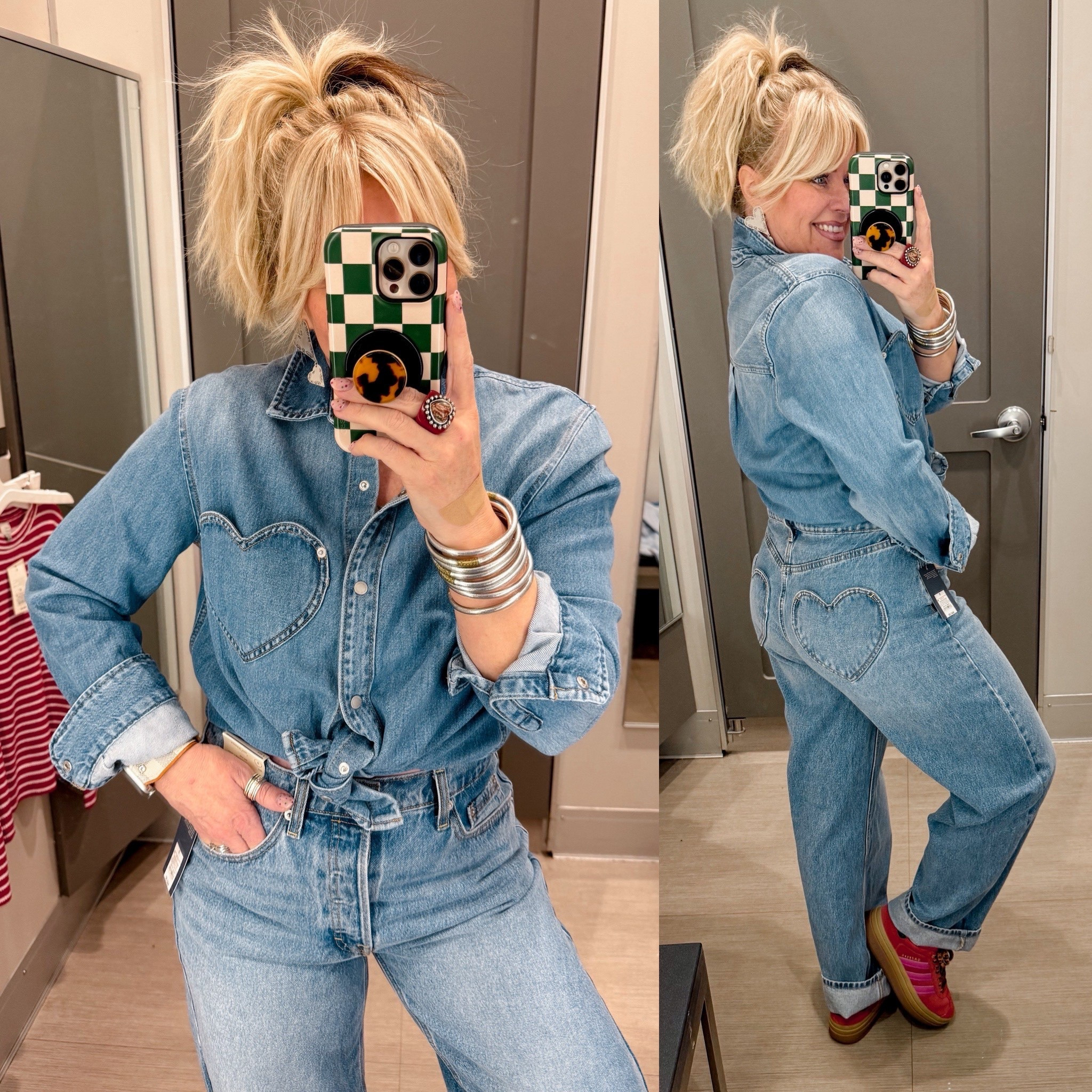 Wearing a medium in denim shirt and true size 8 in jeans 


#LTKFindsUnder50 #LTKOver40