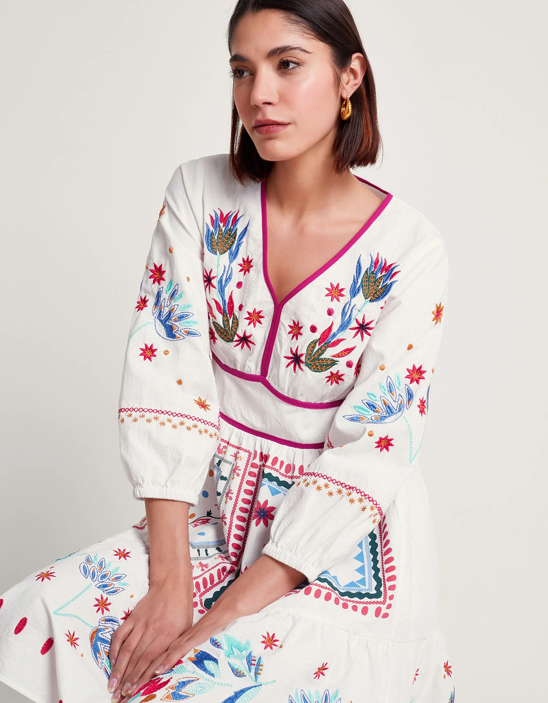 Zinnia Embroidered Dress Ivory | Monsoon (UK)