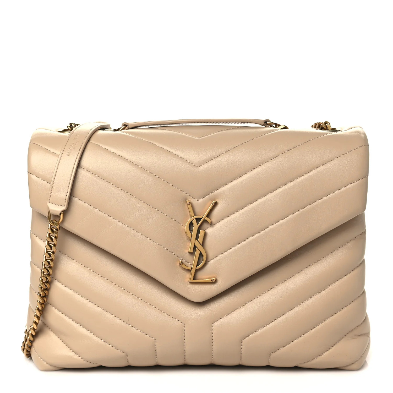 Calfskin Y Quilted Monogram Medium Loulou Chain Satchel Dark Beige | FASHIONPHILE (US)