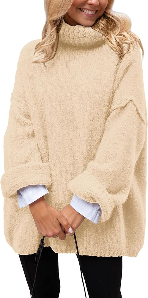 PRETTYGARDEN Women's 2023 Fall Knit Sweater Casual Long Sleeve Turtleneck Loose Chunky Pullover Tops | Amazon (US)