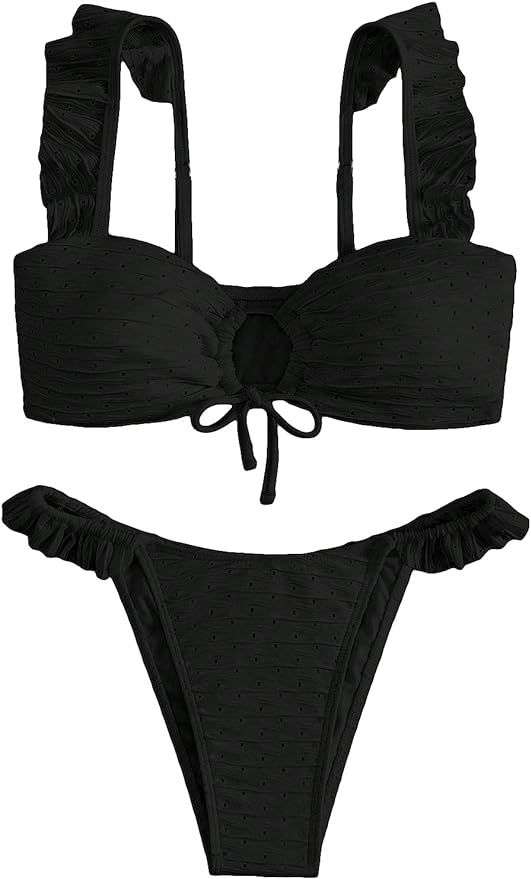 SOLY HUX Women's Ruffle Trim Tie Front Bikini Set Bathing Suits 2 Piece Swimsuit | Amazon (US)