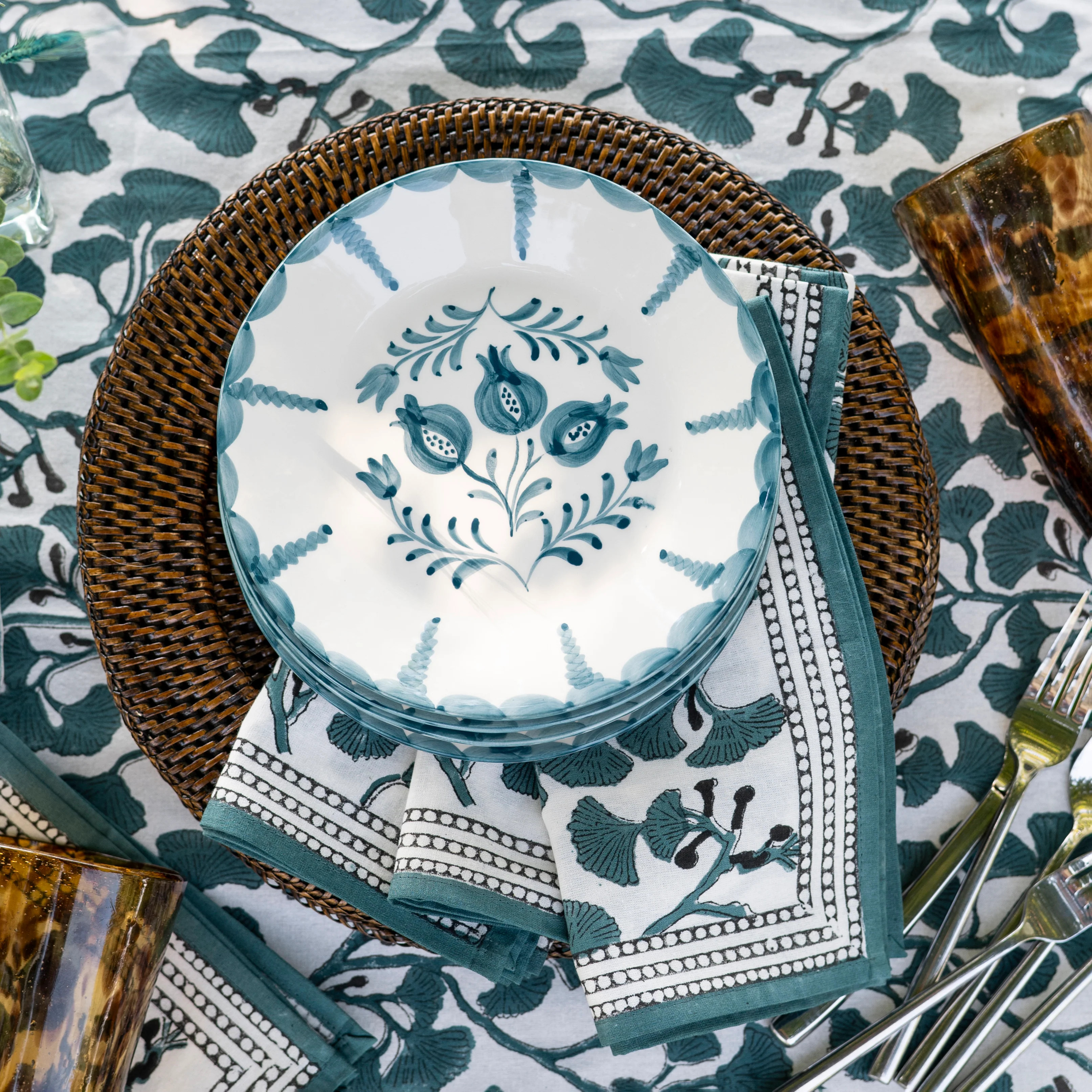 Pomegranate Trio Vine Teal Salad Plate | Set of 2 | Pomegranate