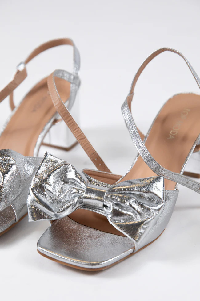 Drew Silver Bow Heel | Pink Lily