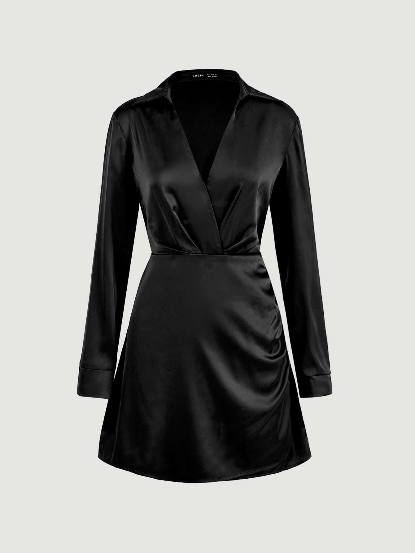 SHEIN Solid Ruched Satin Dress | SHEIN