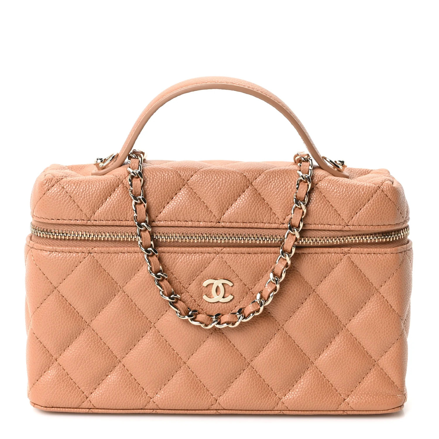 Caviar Quilted Top Handle Slim Vanity With Chain Brown | FASHIONPHILE (US)