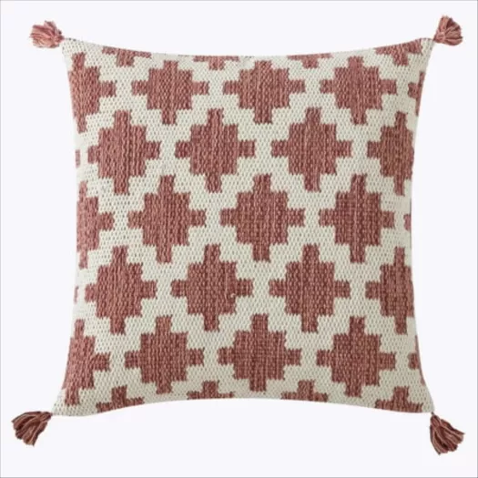 Better Homes & Gardens Tufted Trellis Decorative Throw Square Pillow, 20 x  20, Coral 