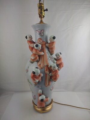 31" Tall Chinese Ceramic Fertility 7-Children Floral W/butterflys Table lamp | eBay US