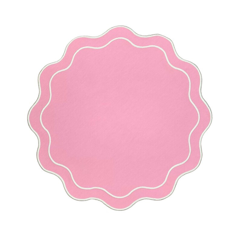Pink White Embroidered Placemat Scalloped Round Easy Care | Etsy Canada | Etsy (CAD)
