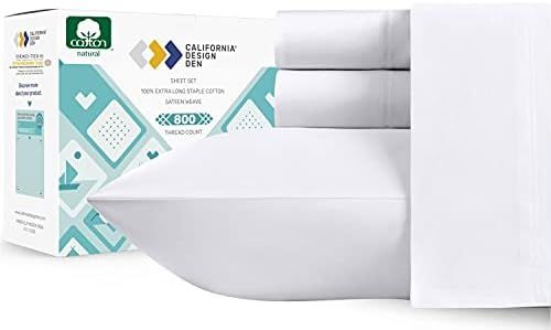 Real Buttery Soft 800 TC Sateen 100% Cotton White Queen Sheets Set, Hotel Quality Thick & Cool vs. E | Amazon (US)