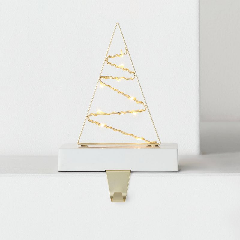 Battery Operated Lit Triangle Tree Christmas Stocking Holder Gold/White - Wondershop™ | Target