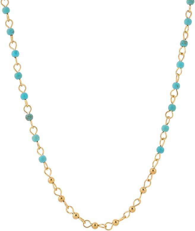 Itcoery 18K Gold Plated Dainty Turquoise Beaded Necklace for Women Girls | Amazon (US)