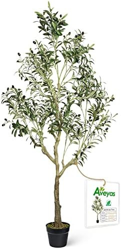 Amazon.com: Aveyas 6ft Artificial Olive Tree in Cemented Plastic Pot, 6 feet Tall Large Fake Silk... | Amazon (US)