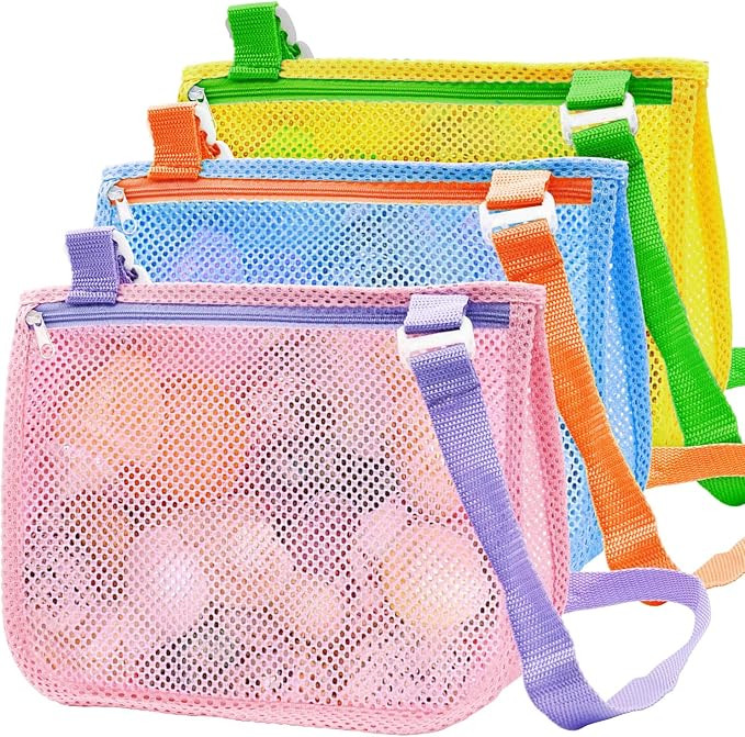 Beach Toy Mesh Beach Bag, 3Pcs Seashell Collecting Bags with Adjustable Shoulder Straps, Sand Toy... | Amazon (US)