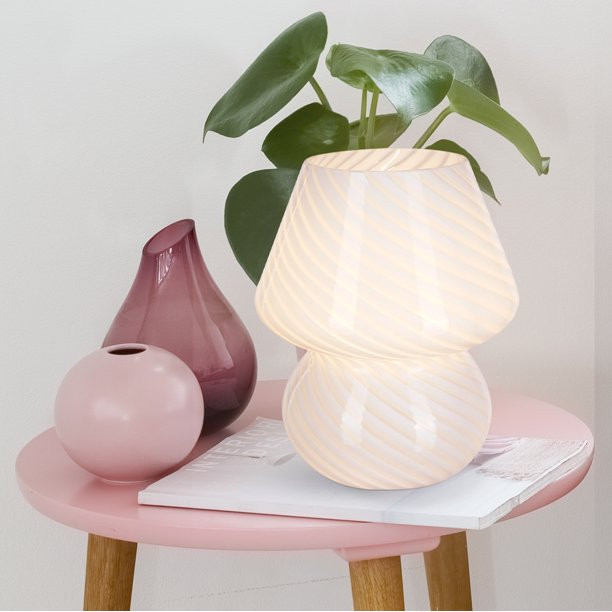 8" Glass Mushroom Lamp, White Stripe, Glossy Finish - Walmart.com | Walmart (US)