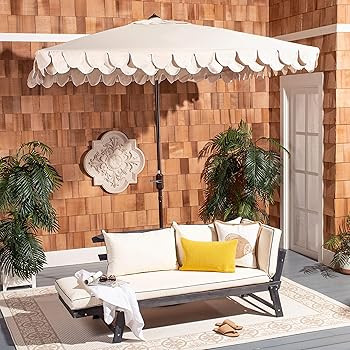 Safavieh Outdoor Elegant Valance White and Black 7'6" Square UV Protected Umbrella, White/Black | Amazon (US)