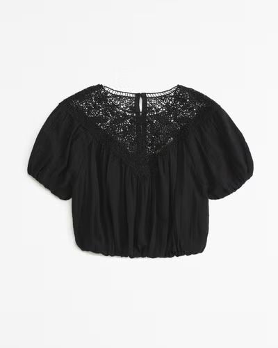 Crinkle Cropped Lace-Trim Bubble Top | Abercrombie & Fitch (US)