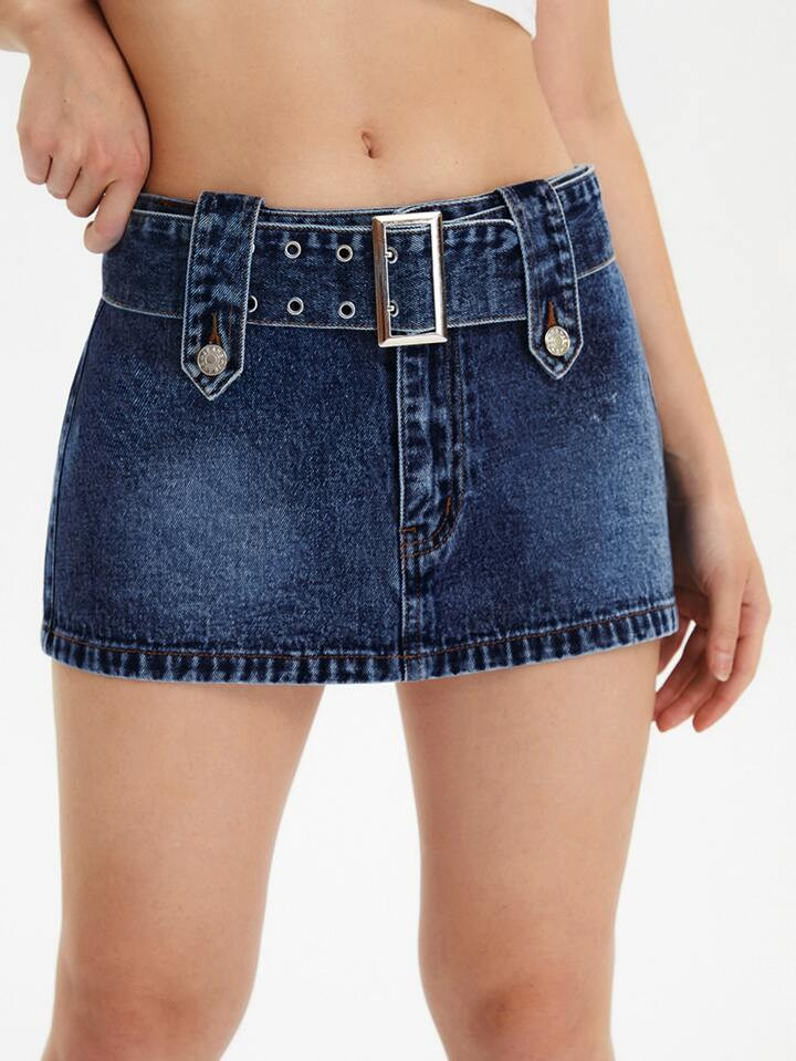 SHEIN ICON Pocket Patched Belted Denim Skirt | SHEIN