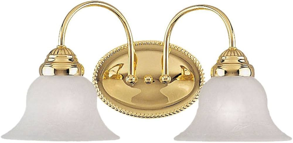 Livex Lighting 1532-02 Edgemont 2 Light Vanity Polished Brass with White Alabaster Glass, 17 x 8.... | Amazon (US)