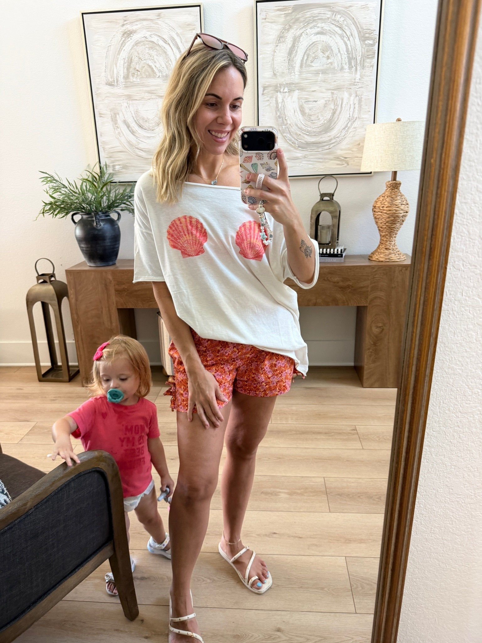 Loopy discount: WIFEONADIME 
I’m wearing my true size in this oversized off the shoulder seashell T-shirt, but I do think I should’ve sized down one size because of how big it is. This is my true size small in the boxers and they do fit pretty roomy. @Aerie @ae #ae #aerie

#LTKootd #LTKmomlife #LTKSwim