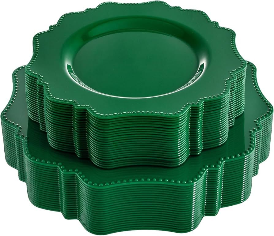COLOSUS Disposable Plastic Plates 60Pcs, Green plastic Party Plates, Heavy Duty 30 Dinner plate 1... | Amazon (US)