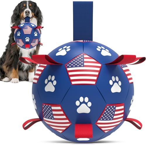 QDAN Dog Toys, Soccer Ball with Straps, Durable Dogs Balls for Extra Large Breeds, Beach Pool Water Toy, Dog Birthday Gifts, Herding Balls (9 Inch) | Amazon (US)