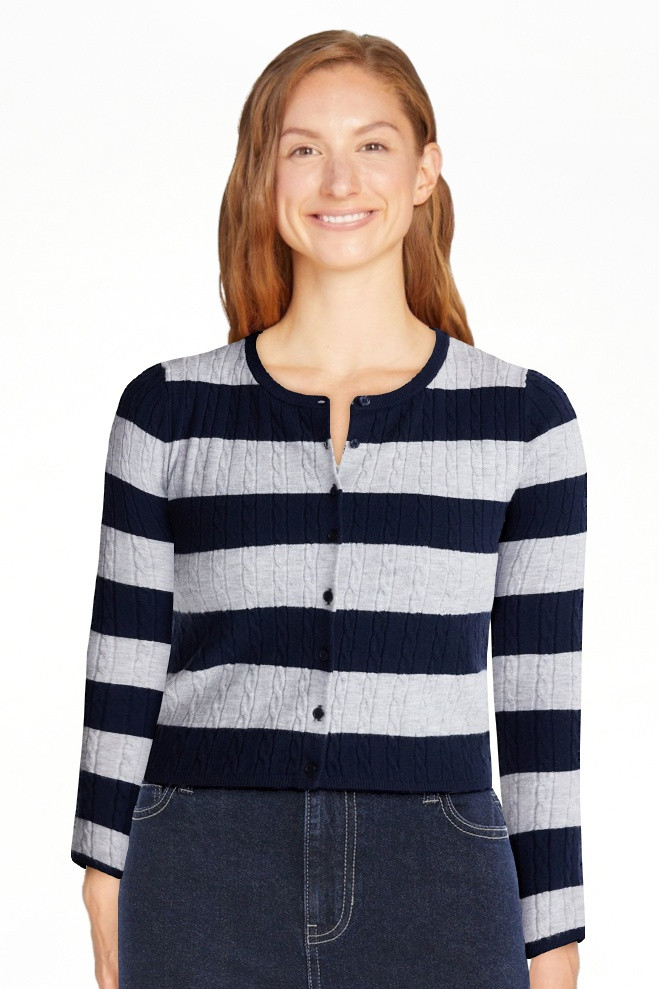 No Boundaries Cable Knit Crewneck Cardigan, Women's XXS-4X | Walmart (US)