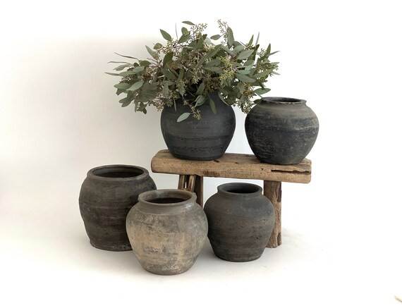 Medium Vintage Black Gray Pottery Jug Vessel | Etsy (US)