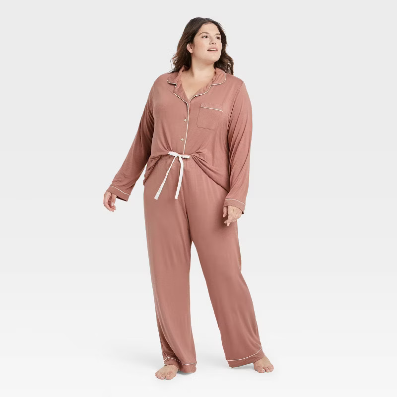 Women's Beautifully Soft Long Sleeve Notch Collar Top and Pants Pajama Set - Stars Above™ | Target