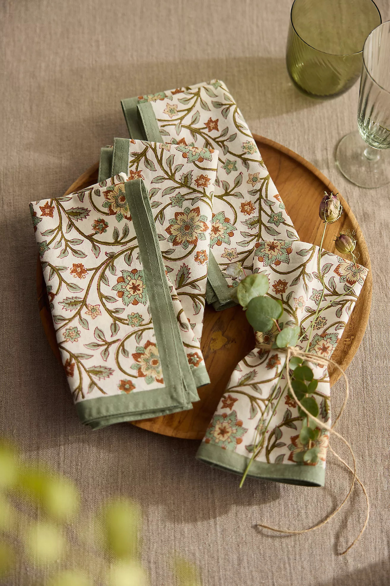 Roja Cotton Napkins, Set of 4 Olive | Anthropologie (US)
