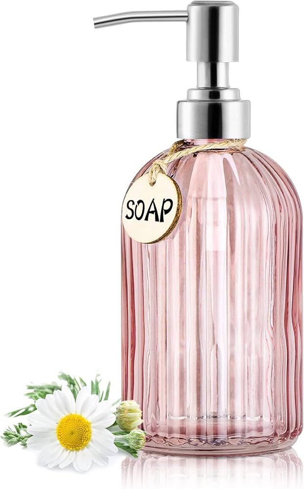 16OZ Fashion Stripe Clear Glass Refillable Soap Dispenser with 304 Stainless Steel Pump Premium S... | Amazon (US)