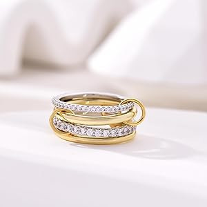 14K Gold Plated Interlocked Stackable Rings for Women Non Tarnish,Gold and Silver Cubic Zirconia ... | Amazon (US)