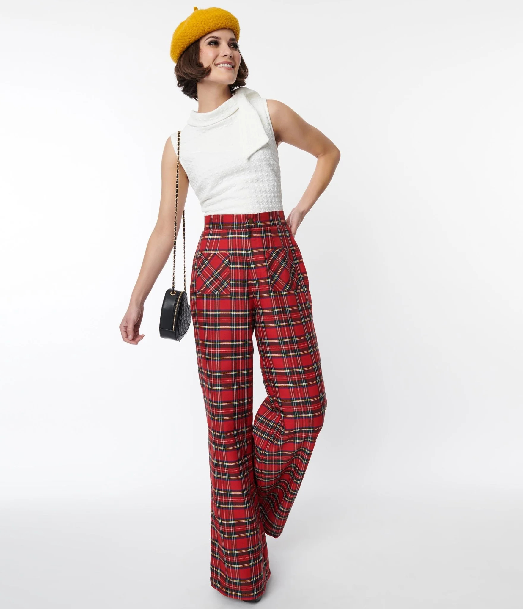 Smak Parlour Red Plaid Wide Leg Trousers | UniqueVintage