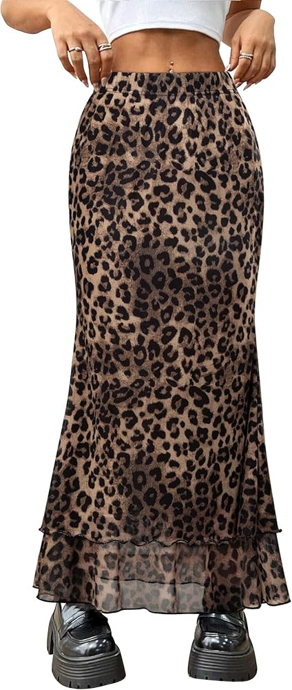 Women Maxi Skirt Ditsy Floral Mesh Skirt Summer Flowy Boho Elastic High Waisted Long Skirts Fashi... | Amazon (US)