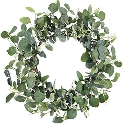 CEWOR 19 Inches Artificial Green Leaf Eucalyptus Wreath Spring Summer Outdoor Ornaments for Front... | Amazon (US)