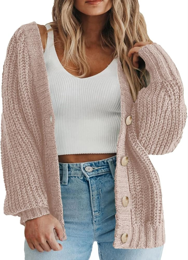 Eytino Womens Plus Size Cardigan Sweater Long Sleeve Button Down Chunky Knit Open Front Cardigans... | Amazon (US)