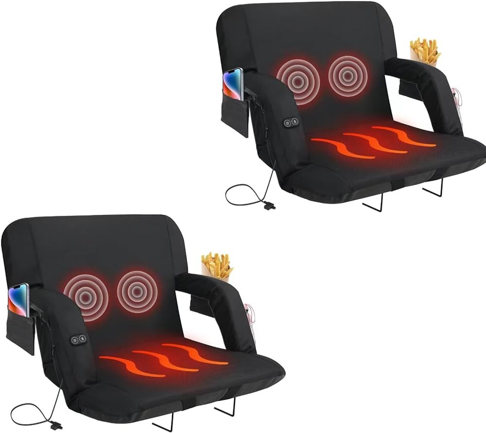 Heated Massage Stadium Seats for Bleachers with Back and Arm Support -3 Level Heating Bottom & Ma... | Amazon (US)