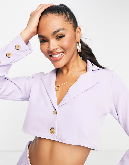 Lasula cropped blazer co ord in lilac | ASOS (Global)