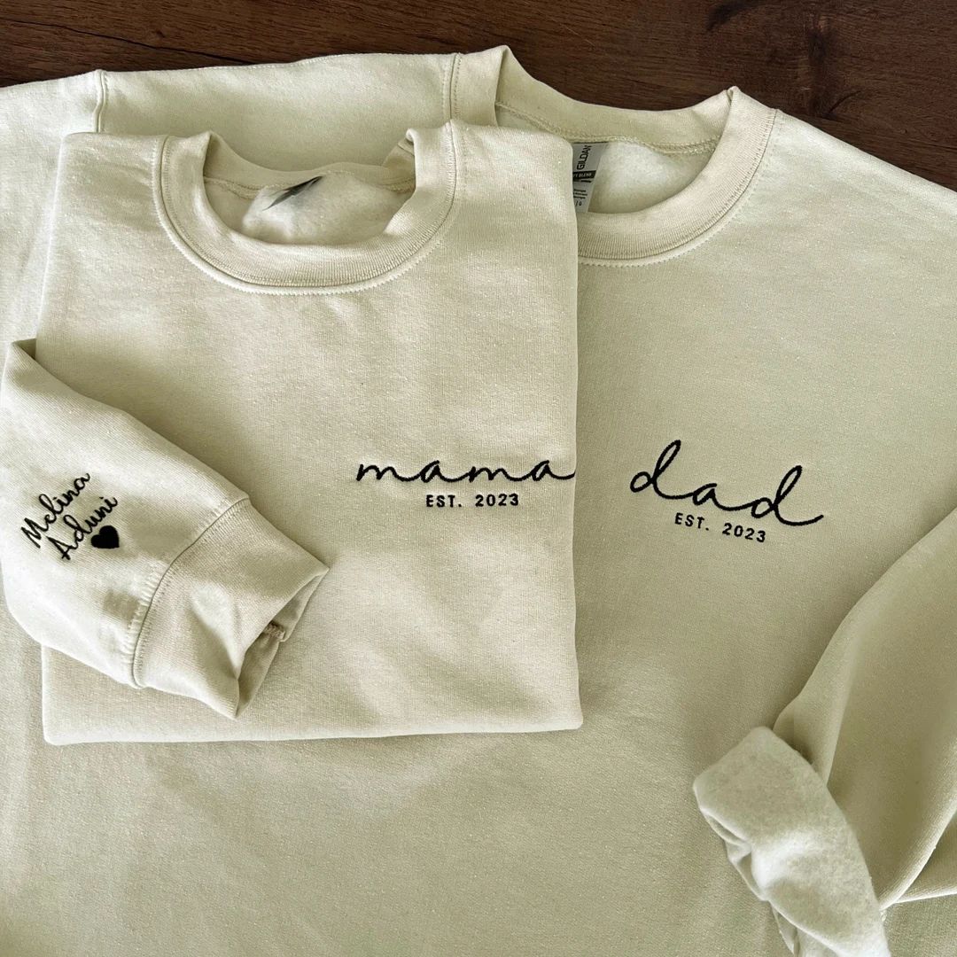 Dad Embroidered Sweatshirt, Custom Mama Shirt With Names, Heart On Sleeve, Daddy Est Year Hoodie,... | Etsy (US)