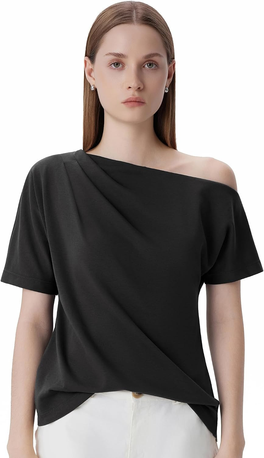 SUUKSESS Women Off the Shoulder Tops Short Sleeve Trendy Going Out Shirts | Amazon (US)