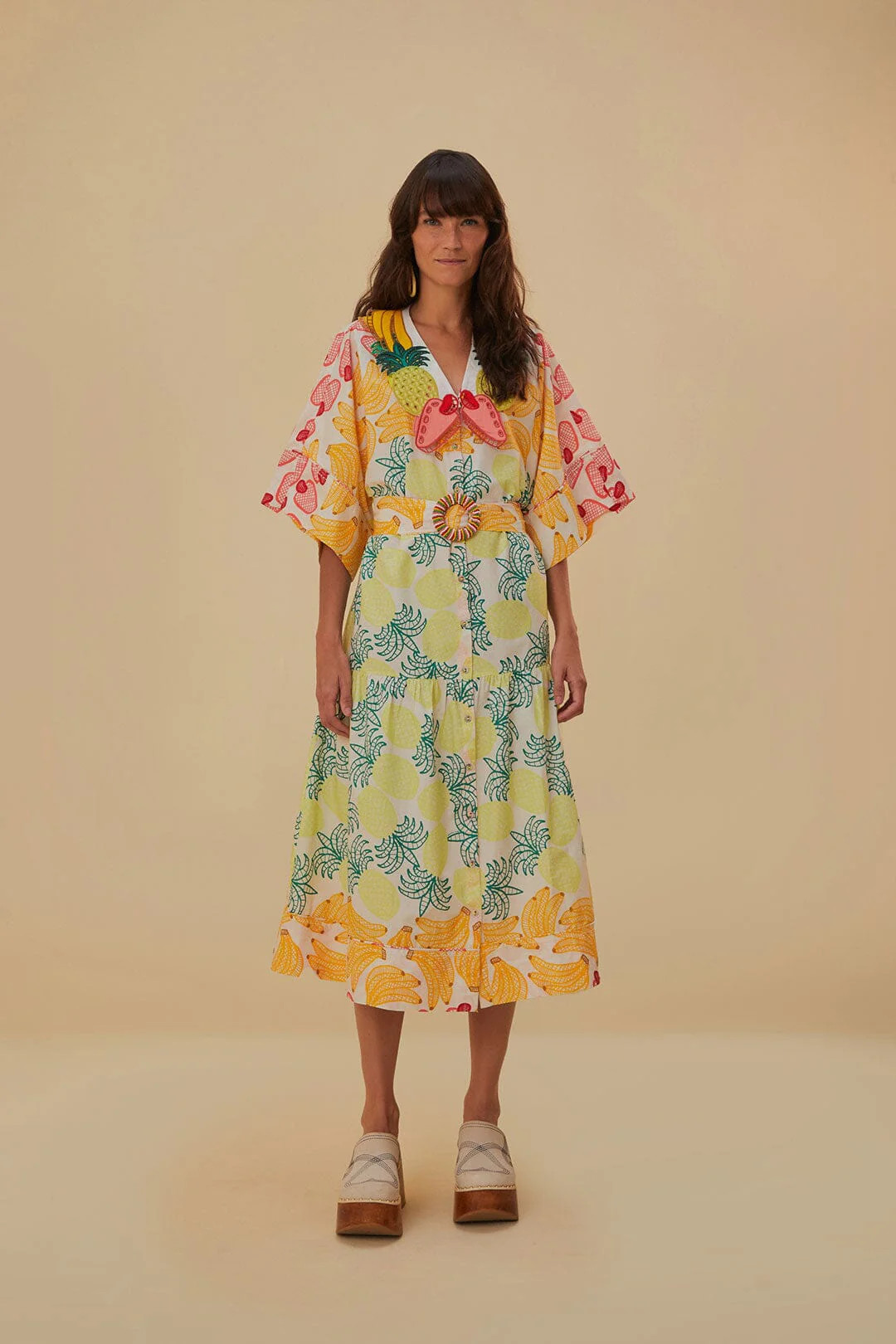 Off-White Tropical Fruits Midi Dress | FarmRio (US)
