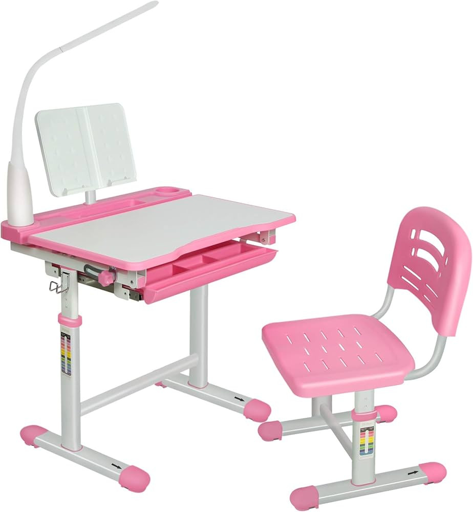 Diroan Kids Multifunctional Desk and Chair Set, Height Adjustable Children School Study Desk with... | Amazon (US)