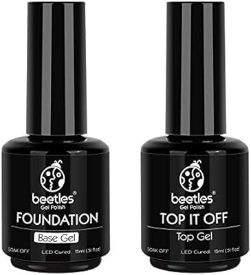 Beetles 2 Pcs 15ml No Wipe Gel Top Coat and Base Coat Set - Shine Finish and Long Lasting, Soak O... | Amazon (US)
