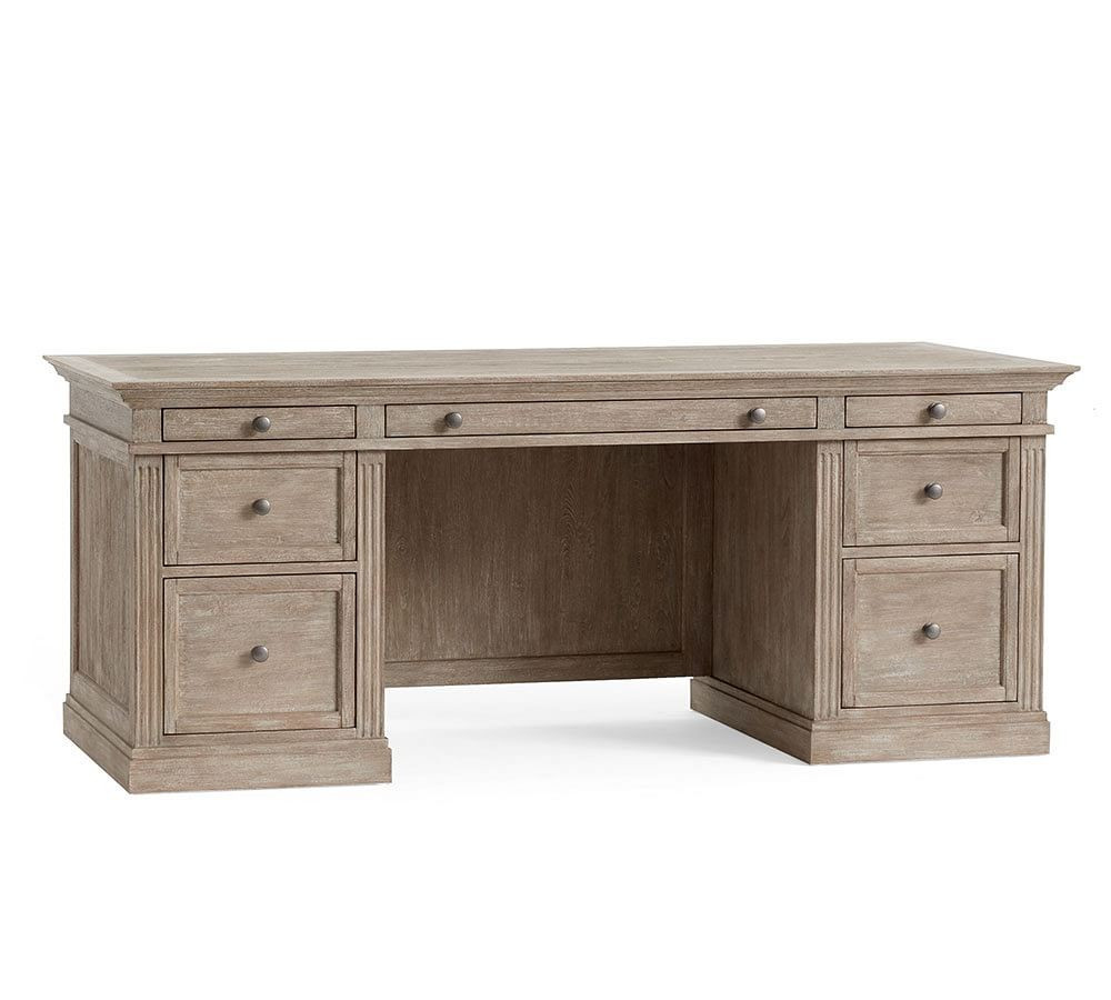 Livingston 75&amp;quot; Executive Desk with Drawers, Gray Wash | Pottery Barn (US)