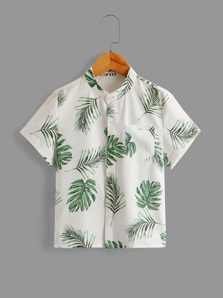 SHEIN Toddler Boys Tropical Print Patched Pocket Shirt | SHEIN