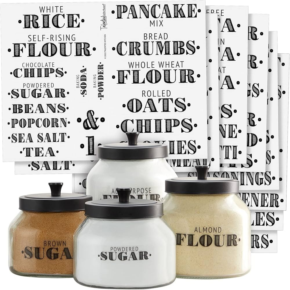 Talented Kitchen 154 Kitchen Labels for Containers, Pantry, Preprinted Black on Clear All Caps fo... | Amazon (US)